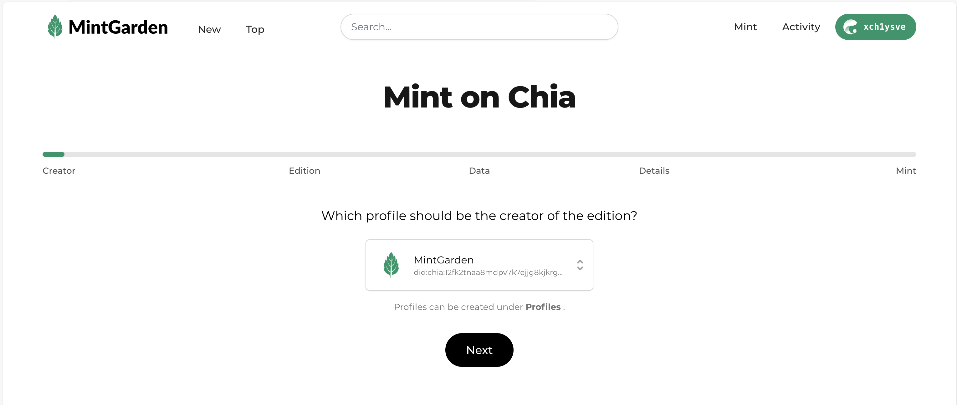 minting profile selection