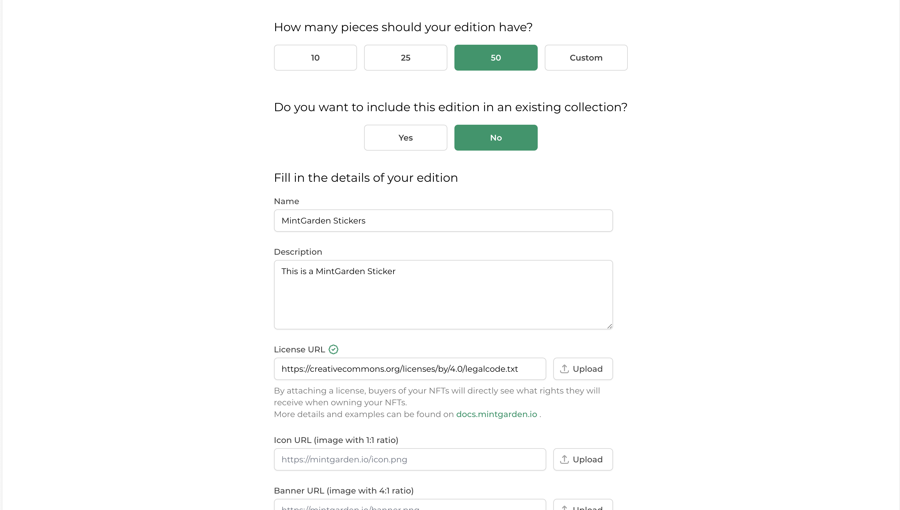 minting collection selection
