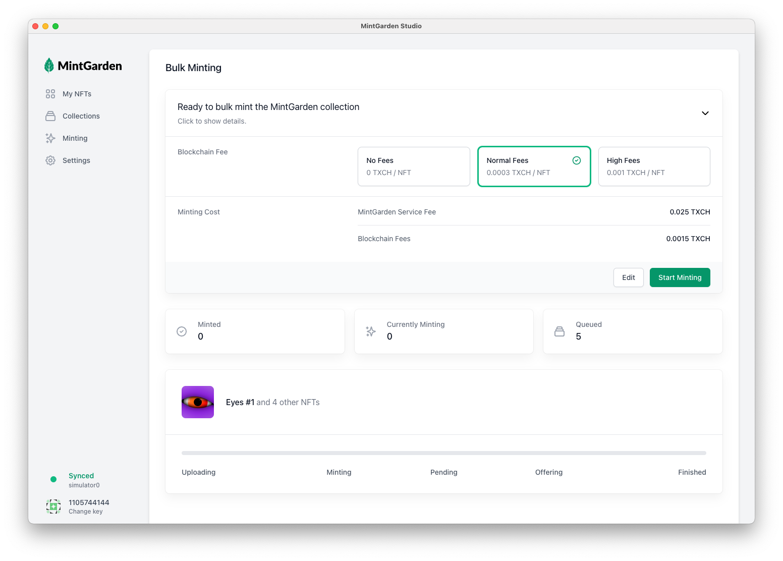 Bulk Minting Status Page Ready Collapsed