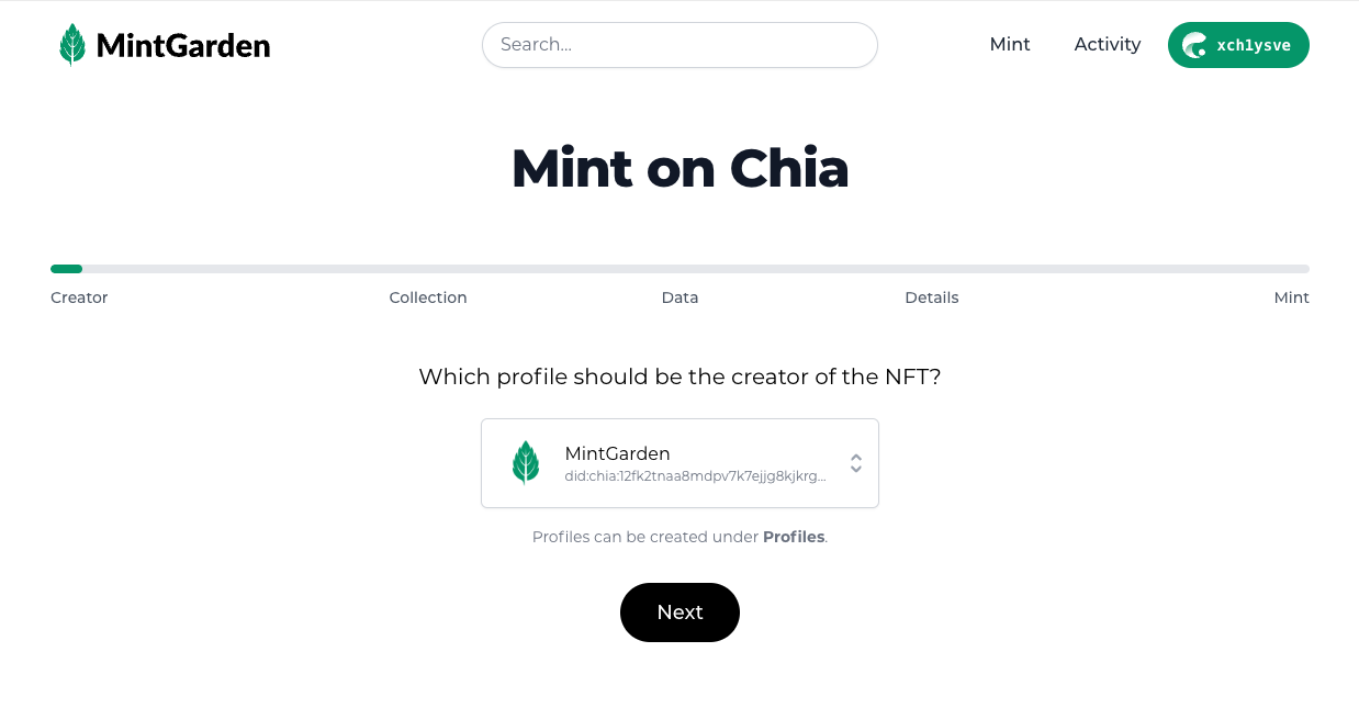 minting profile selection