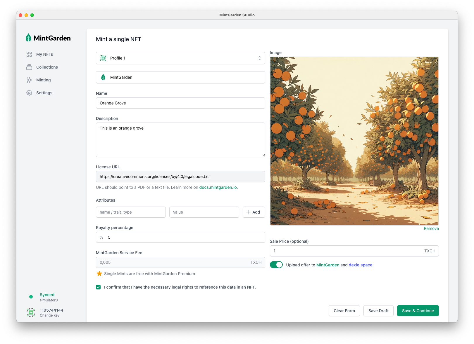 MintGarden Studio Minting Page
