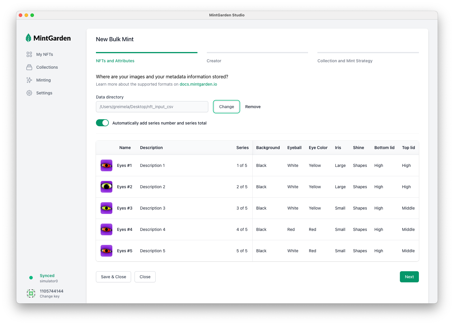 MintGarden Studio Minting Page